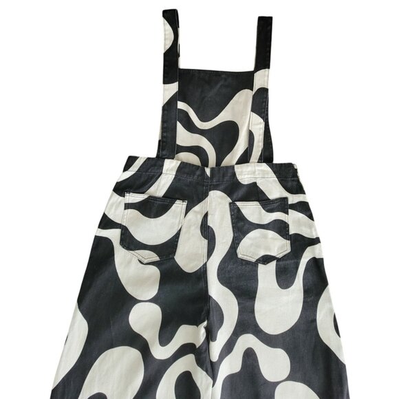 CIDER Black & White Abstract Print Wide Leg Overalls Curve & Plus Women's XL - Picture 6 of 10